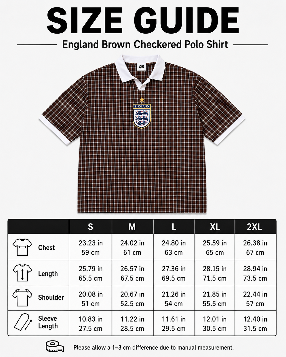 England Inspired Brown Checkered Football Jersey – Oversized