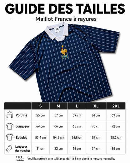 Maillot France rétro 1998 bleu marine à rayures – Écusson FFF
