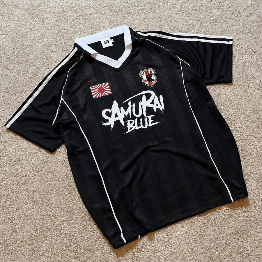 Japan Inspired Black Vintage Football Jersey – Oversized Samurai Style