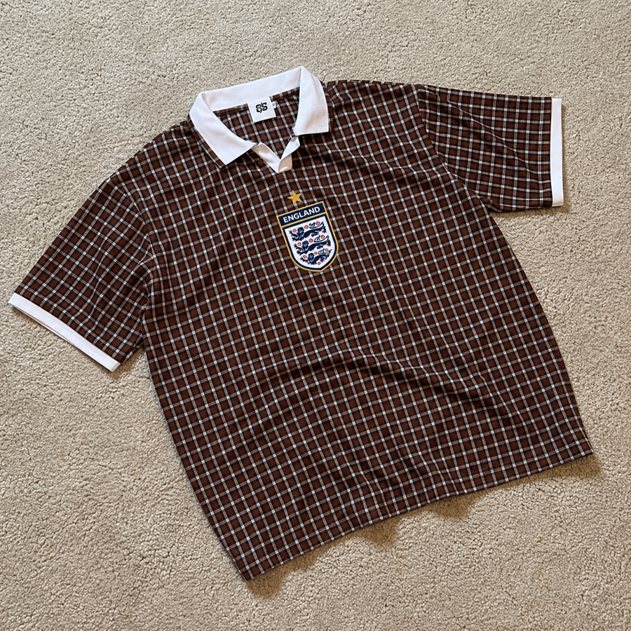 England Inspired Brown Checkered Football Jersey – Oversized