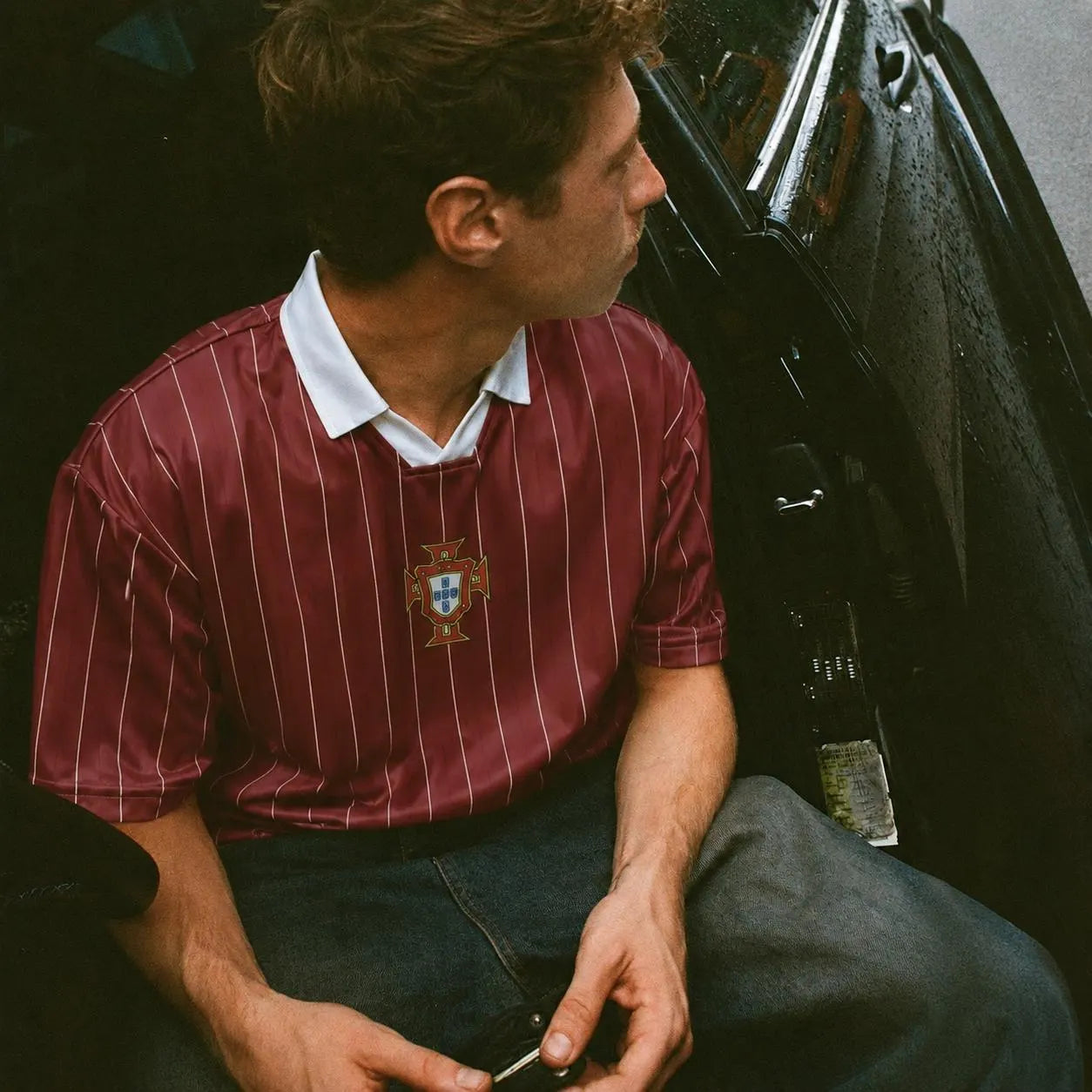 Portugal Inspired Burgundy Pinstripe Football Jersey – Oversized