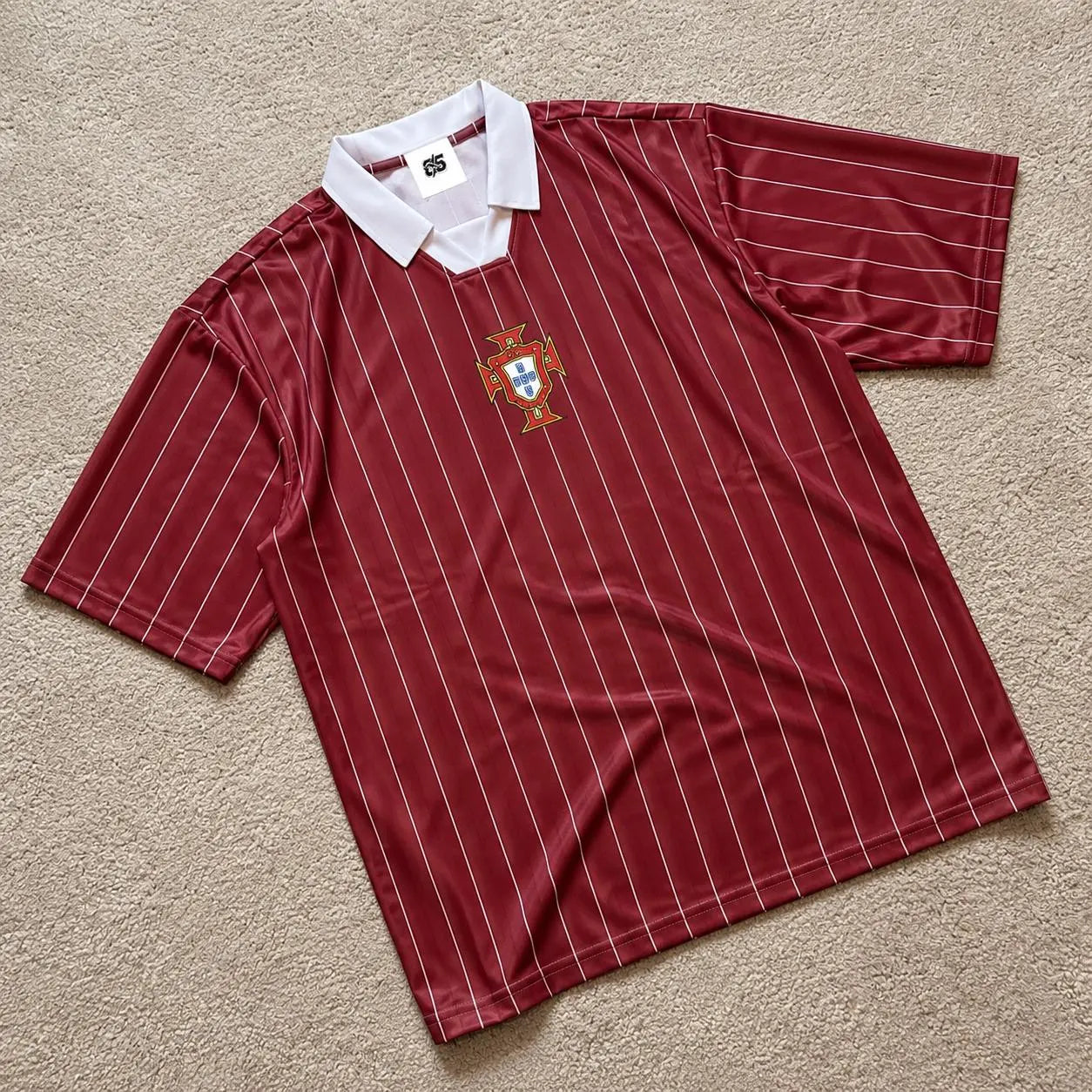 Portugal Inspired Burgundy Pinstripe Football Jersey – Oversized