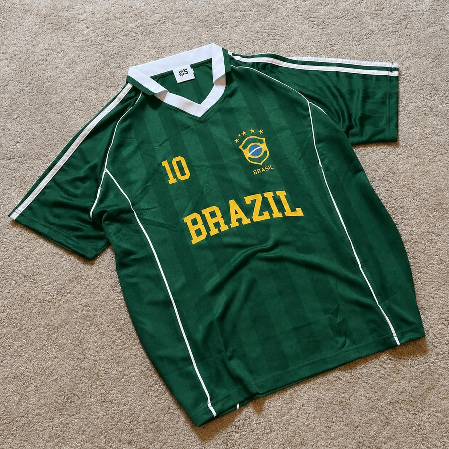 Green Brazil Inspired Vintage Football Jersey – Oversized No. 10