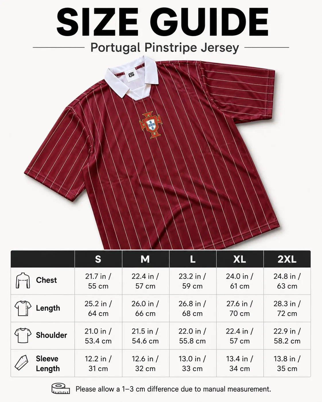 Portugal Inspired Burgundy Pinstripe Football Jersey – Oversized