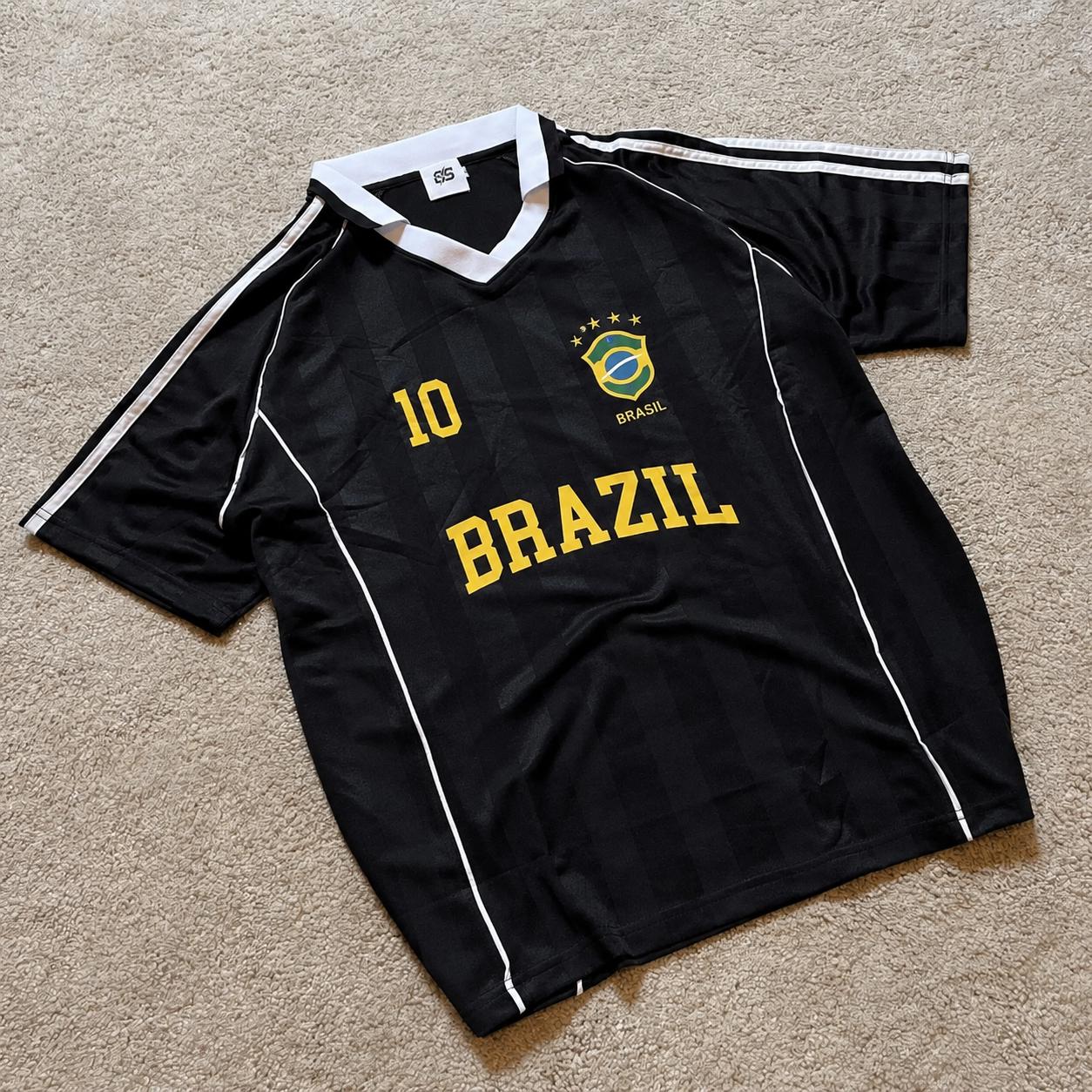 Brazil Inspired Black Vintage Football Jersey – Oversized No. 10