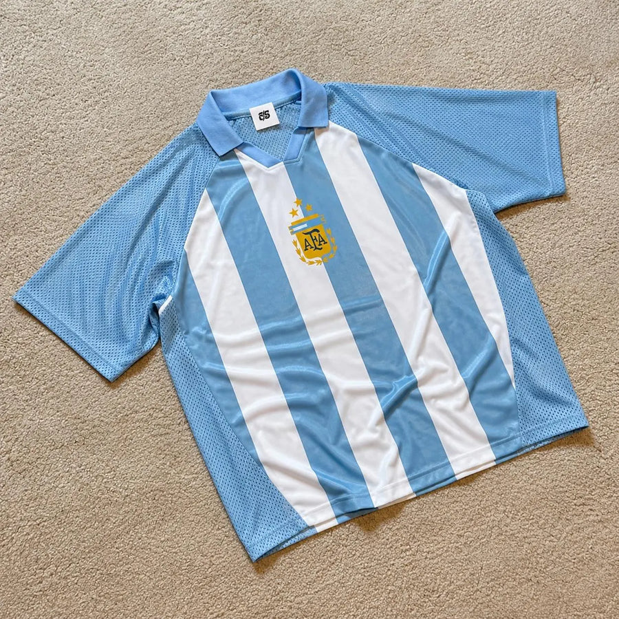 Argentina Inspired Sky Blue Striped Football Jersey – Oversized