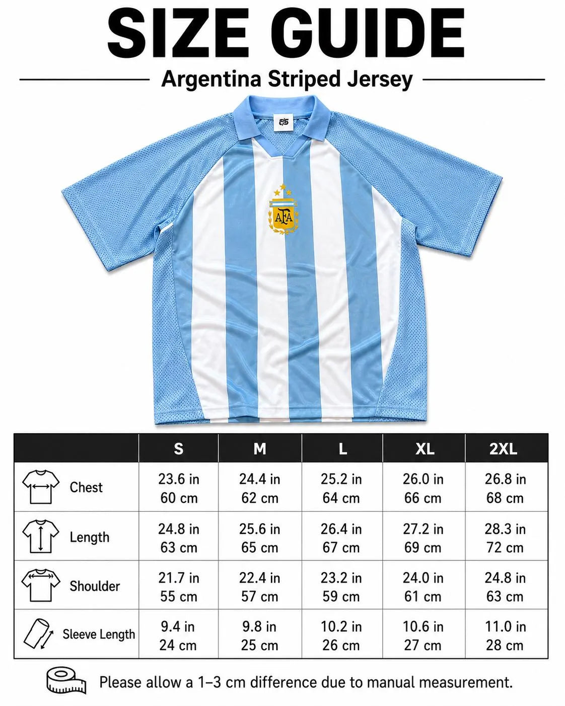 Argentina Inspired Sky Blue Striped Football Jersey – Oversized